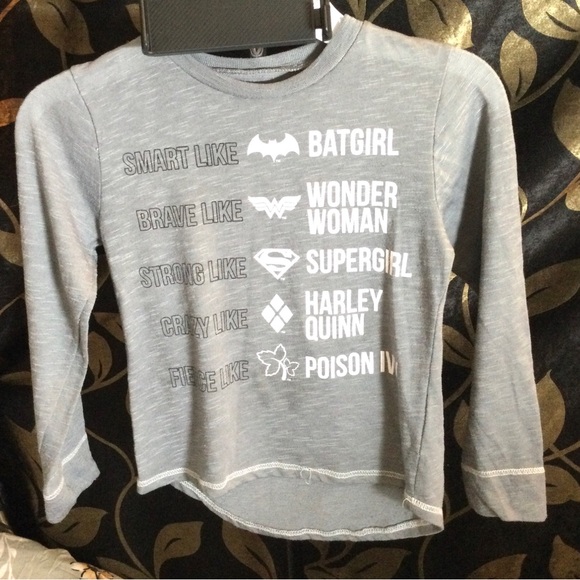 Girls Gray Kids Long Sleeve Shirt - Superhero Design - Picture 1 of 6